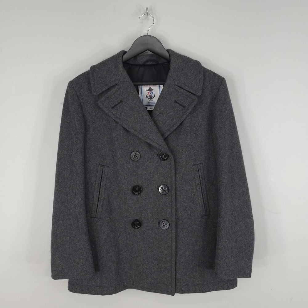 Sterlingwear Coat Womens 14R Gray Wool Navy Pea Coat Double Breasted Anchor